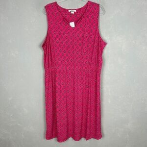 CJ Banks plus size 1X midi dress sleeveless stretch jersey knit pink floral NEW